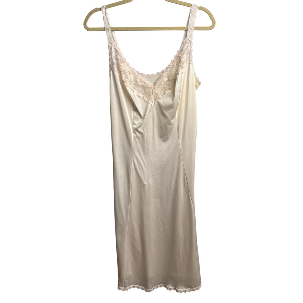 VTG Maidenform Union Made Champagne Cream Pink Lace Trim Slip Dress Coquette USA